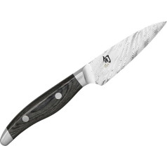 KAI Shun Nagare Black Office Knife 9 cm Blade Length - 72 Layers Damascus Steel VG 2 & VG 10 Dual-Core Blade - Pakka Wood Black - Handmade in Japan - Vegetable Knife Forged
