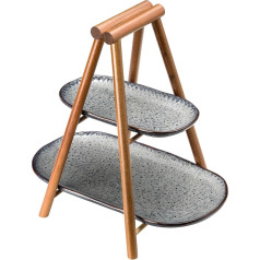 Leonardo Matera 022854 Cake Stand - Small 2-Tier Ceramic and Wood Cake Stand - Square Plate for Serving Apero, Snacks, Cheese etc. - 33.6 x 8.2 x 24.5 cm (W x H x D) - Anthracite