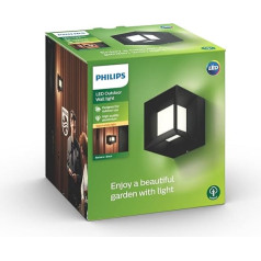 Philips Parterre Outdoor Wall Lights, 7.5 W, 2700 K, Warm White, Waterproof, Black, IP44 Weatherproof