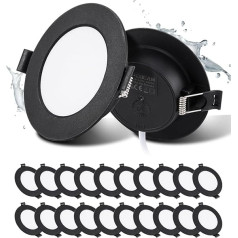 Grebeam LED Spotlights, Black, 5 W Ceiling Spotlights, 450 lm, Round, Diameter 75-90 mm, Recessed Lights for the Bathroom, Installation Depth 25 mm, Ceiling Spotlights, 4000 K, Neutral White for