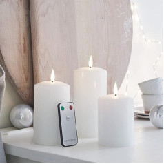 Lights4fun Set of 3 TruGlow® LED Real Wax Candles with Remote Control and Timer White Battery Operated
