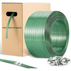Robuste Verpackung, 1,6 cm x 300 m, Polypropylen (PP) Umreifung mit selbstdosierendem Box-Set, Palettenumreifung in Industriequalität, 453,6 kg Bruchfestigkeit (220 x 1,6 cm)