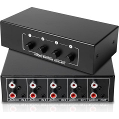 Audio Video Splitter 4 in 1 Out, AUX Audio Switcher, Audio Splitter, Audio Selection Box 3.5 mm, Bi-directional Audio Switcher, Audio Selector, Selection Splitter Box for Headphones, Speakers