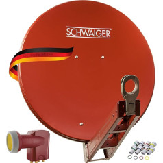 SCHWAIGER Satellite System Aluminium Satellite Set Satellite Dish Quad LNB Digital 8x F-Connector 7 mm Satellite Antenna Complete Set 75 x 80 cm (Brick Red (RAL8012))