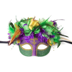 OIDEA Damen Venezianische Maske mit Feder: Irische Augenmaske Halbmaske Leicht angenehm für Maskerade Karneval Ostern Maskenball Faschingsparty Kostüm Cosplay