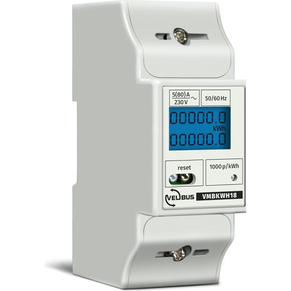 Velleman Electricity Meter, 1 Phase, 1 Phase Electricity Meter, Digital Electricity Meter, DIN Rail, 1 Phase, Meter for DIN Rail, LCD Display, LED, Max. 80 A