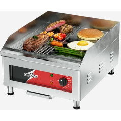 CROSSON Professional Gastro Grill Plate Electric with Half Smooth and Half Grooved Grill Surface (40 x 40 cm) Made of 10 mm Thick Cast Iron and 300°C Precise EGO Thermostat
