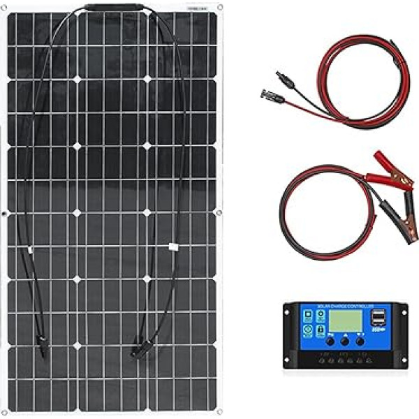 Aysolar 100 W 12 V Kit Solar Panel Flexible with 10 A Charge Controller 12 V, Monocrystalline Photovoltaic Solar Module, Solar Cable, for Motorhome, Caravan, Car, Boat, 12 V Battery