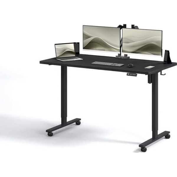 BLACK POINT Höhenverstellbarer Schreibtisch 160 x 80, Ergonomischer Steh-Sitz Tisch Stehpult Verstellbarer Schwarz Computertisch Höhenbereich 72-120 Räder inklusive