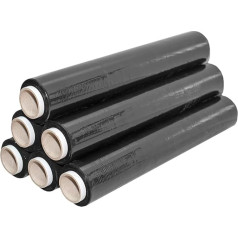euecoplanet® 1.5 kg x 6 Rolls 23 my 500 mm Stretch Film Hand Film Lightweight Paper Core Real Weight (Black, 6 Rolls)