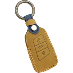 HIBEYO Smart Car Key Case Suitable for VW Protective Remote Control Key Case Cover for Skoda Superb Kodiaq Magotan B5 Jetta A7 Touareg Key Case with Leather Key Fob B Brown, B Brown
