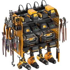 CCCEI Modulares Stecktafelregal Elektrowerkzeug-Organizer mit Ladestation 4 Schichten Wandhalterung Bohrerhalter Gelb Werkzeug Batterieladegerät Organizer Garage Shop Storage Utility Shelf mit