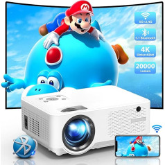 Projector 4K 20000 Lumens Native Full HD 1080P 5G WiFi Bluetooth Mini Projector 4K Home Cinema Projector Outdoor with Zoom Function Projector 4K for Smartphone/PS5/TV Stick/HDMI Projector Outdoor/Home