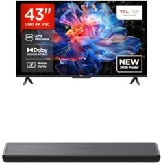 TCL 43V6C 43 Inch Direct LED TV, 4K HDR TV, Google TV Soundbar S45HE, 2.0 Channels, Dolby Atmos All-in-One