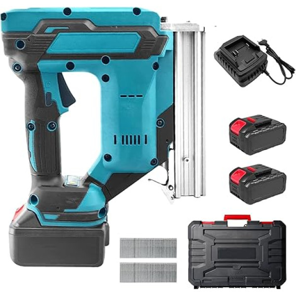 TECKZOON Upgrade Wireless Battery Nail Gun Nailer, 900 W 80 Nails/Min Compatible with Makita 21 V Battery, with 2 x 21 V Batteries & Charger, Double Protection, Ideal for Wood Processing and Home Work