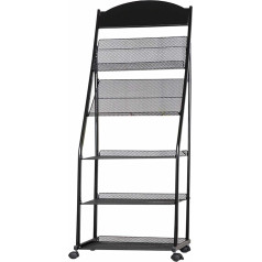 Zeitschriftenständer, Broschürenhalter, groß, 5 Fächer, Bodenzeitschriftenhalter auf Rädern, stabiler Metallständer für Broschüren, Zeitungen und A4-Akten, Heimbüro, Industriemesse (Farbe: Schwar