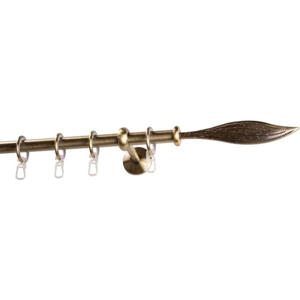 Garesa Esperanca Curtain Pole, Diameter 16 mm, 1-Track, Antique Brass, Rustic Curtain Rail Including Rings + Folding Hooks, with End Button, Modern, Wall Mounting, 130 cm