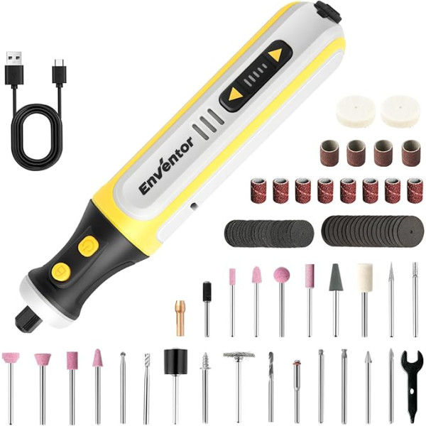 ENVENTOR Mini Multifunctional Tool Battery, 8 V Rotary Tool with 80 Accessories, 5000-28000 RPM, 5 Adjustable Speeds, USB Charging, for Engraving, Grinding, Polishing, Drilling, Cleaning