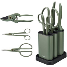 Fiskars Urban Plant Care Care 1075317 3-Piece Plant / Flower Scissors with Holder, Small Plant Shears with Holder, Stainless Steel/Plastic, Dark Green/Black