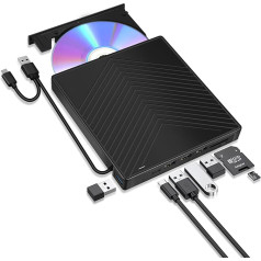 ARyee 7 in 1 External CD DVD Drive, USB 3.0 with 4 Ports and 2 TF/SD Card Slots, Slim Optical Drive for PC Windows 11/10/8 Laptop Mac Linux OS