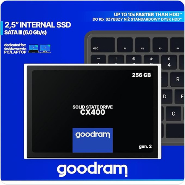 goodram SSD 256GB CX400 Gen.2 Solid State Drive SSD with SATA III Interface 3D TLC NAND Flash Memory Chips 2.5 Inch to Accelerate Your PC up to 10 Times Black 256 GB