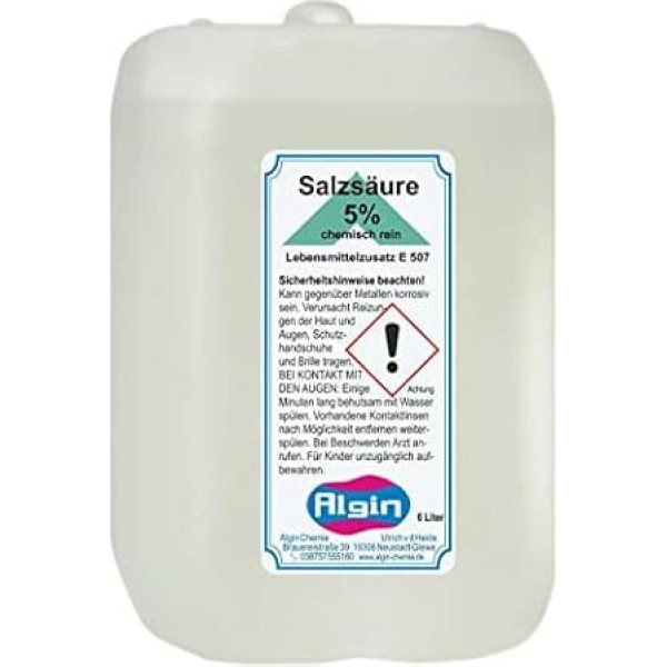 Algin Hydrochloric Acid 5% Chemically Pure 4 Litres – Crystal Clear – Food Additive E 507 No Foreign Shipping