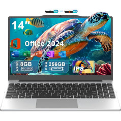 Fsjun Office 2024/Win11 Pro 14 Inch Full Size Numeric Keypad Laptop, Celeron N5095 (Up to 2.9), 8G RAM (up to 32GB Expansion), 256G NVMe SSD, 1920P IPS FHD, 180° Hinge/WiFi/BT, PC, Laptop, PC (Silver