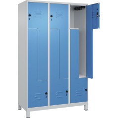 C + P Möbelsysteme C+P | Z-Locker Classic Plus | 3 Compartments | Light Grey/Light Blue | W 1200 mm | with Feet | Rotary Latch