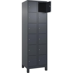 kaiserkraft | 6er-Schließfachschrank Evolo Plus | 2 Abteile | grau | B 600 mm | 12 Fächer | mit Breiten Füßen | Zylinderschloss