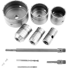 AYNEFY Drill Bit Set 10-Piece Core Drill Concrete Tile Drill Hole Saw Drill Centre Drill with 6 TCT Drills 35 mm 40 mm 50 mm 65 mm 80 mm 110 mm and 2 SDS Plus Square Shank for Concrete Bricks