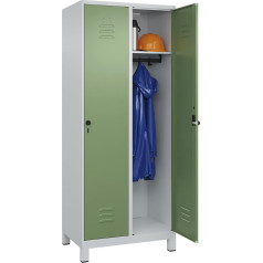 C + P Möbelsysteme C+P | Spind Classic Plus | 2 Abteile | lichtgrau/resedagrün | B 800 mm | mit Füßen | Drehriegel