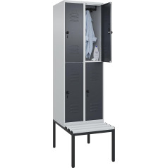C+P | Doppelstock-Spind Classic Plus Sitzbank | 2 Abteile | lichtgrau/grau | B 600 mm | Sicherheits-Drehriegel | untergebaut | Kunststoff