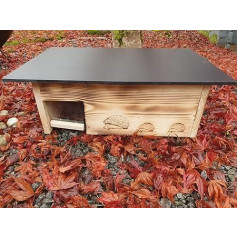 Woid Herz XXXL Hedgehog House (IG11) Hedgehog Hut Hedgehog Feeder House with Labyrinth Entrance and Rat Flap with Removable Roof Opening for Easy Cleaning (Burned)