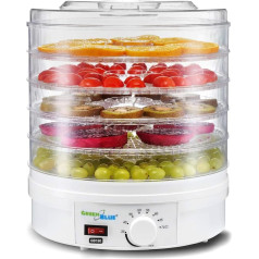 Green Blue GB190 Drying Machine with Temperature Control 35-70° Food Dryer for Mushrooms, Vegetables and Fruits 5 Plates 4.5 cm 350 W White