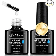 Gelike ec Nail Glue Extra Strong 2 x 7 ml Gel Nail Glue for Clear Tips Artificial Nails, Tip Glue for Gel Nails, UV Glue, Nail Glue, for Artificial Nail Glue Gel - Needs Curing Under UV Nail Light