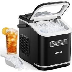 KOMORE Eismaschine mit Griff, 2 Größen von Kugel-Eismaschine, 9 Würfel in 6 Minuten, 12 kg/24 Stunden, Sichtfenster, Eisschaufel und Korb, selbstreinigend, abnehmbare obere Abdeckung, perfekt für
