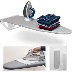 mosegor Folding Ironing Board Wall Mounted Ironing Board 100 cm x 30 cm x 17 cm Ironing Folding Table 90° Rotatable with Heat Resistant Cover Space Saving Quick and Easy Ironing Grey (Style A)