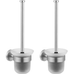 Dailyart Toilet Brush, Toilet Brush Holder, Toilet Brush Holder, Toilet Brush, No Drilling, Toilet Brush Holder with Holder for Wall Mounting, Includes Replacement Brush, Stainless Steel + Glass, Pack