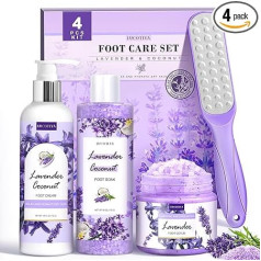 Foot Soak Set Feet Callus Remover Pedicure Set - Lavender Foot Soak Salt, Foot File, Foot Scrub & Urea Foot Cream, Pedicure Accessories for Dry, Cracked Feet, Foot Spa Set for Women