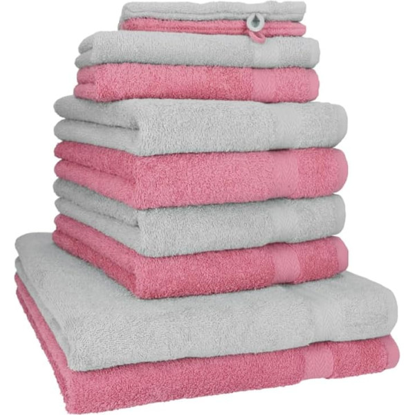 10 Piece Towel Set PREMIUM silver-grey & old rose, quality 470g/m², 2 bath towel 70 x 140 cm, 4 hand towels 100 x 50 cm, 2 guest towel 30 x 50 cm, 2 wash mitts 16 x 21 cm by Betz