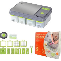 Safe n' Sleek Kitchen Mandolin Slicer, Grater, Cube, Peeler - 28-in-1 Vegetable Cutter with Food Storage Drawer System & Stainless Steel Top, Ideal Food Processor & Kitchen Accessories