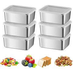 Zjyufy Stainless Steel Storage Boxes with Lid, Pack of 6 Food Storage Containers, 650 ml, Stainless Steel Food Storage Containers, Storage Containers, Kitchen Storage Containers, for Picnic and Travel