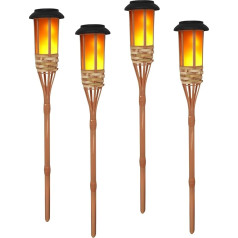 Pack of 4 Solar Lights for Outdoor Use, Solar Lamps, Handmade Bamboo Veneer, Solar Torches with Flickering Flame, Outdoor Decoration for Garden and Yard, Garden Solar Torches for Outdoor Path Lighting
