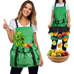 LUCKIPLUS Gartenschürze für Damen und Herren, Gartenschürzen mit Taschen und innenliegendem Kordelzug, wasserdicht, verstellbar, Kreuzrücken, Ernteschürze für Obstpflücken, Aufbewahrung, Unkrautgarten