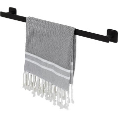 Tiger Colar Towel Rail for Gluing, 60 cm, Stainless Steel, Black Powder-Coated, with Integrated Adhesive Film for Mounting without Drilling, 60 x 5 x 5.4 cm