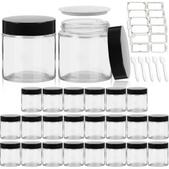 CAKKVDE Transparente runde Gläser mit schwarzem Deckel, 118 ml, tragbar, leere Glasbehälter mit Inneneinlagen, für Kosmetik, Lebensmittelaufbewahrung, Körperbutter, Kerzen, 24 Stück