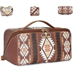 Make-up-Tasche im Boho-Stil im Western-Stil, PU, lässiger Colorblock-Make-up-Organizer, vielseitig, wasserdicht, tragbar, Organizer-Tasche, große Kapazität, Make-up-Tasche für Reisen, coffee, Travel