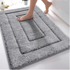 DUNSOO Bathroom Rug, Bath Mat, Non-Slip, Washable, Soft Bath Mat, Water-Absorbent Microfibre Bath Mat for Shower, Bathtub and Toilet, Grey, 60 x 90 cm