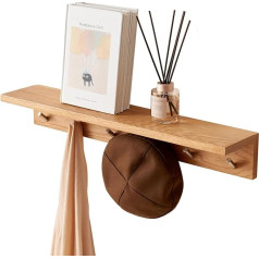 TREOAKWIS Wooden Coat Rack 70 cm, Coat Hook with 6 Hooks, Wall Coat Rack with Shelf, Key Rack with Shelf, Wall Shelf, Oak Floating Shelf, Wall for Bedroom, Living Room, Kitchen, Coats