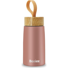 Boziee 250 ml Small Thermos Flask, Hot and Cold Drinks, Coffee Mug, BPA-Free, Stainless Steel Drinking Bottle for Outdoor Everyday Use (Brown Pink)